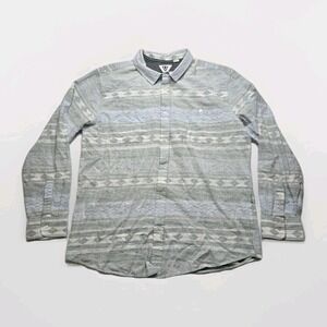 Vissla Button Up shirt Mens Sz XL Green Aztec Pattern Flannel Lomg Sleeve Tribal